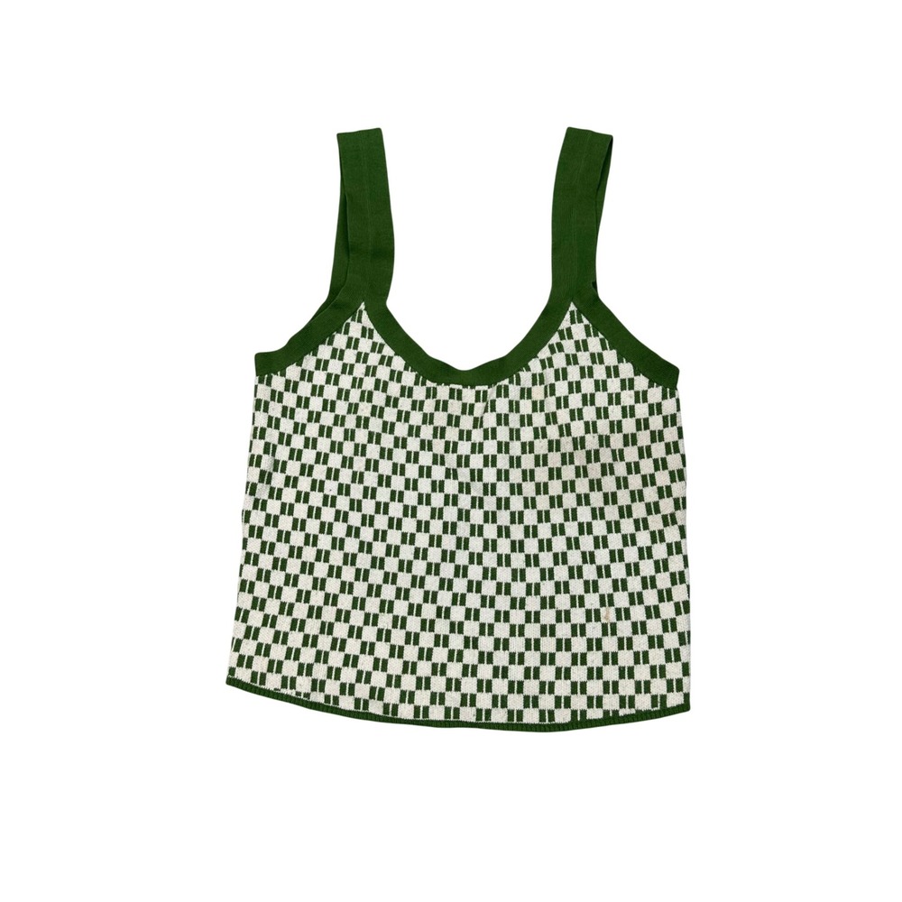 Abercrombie & Fitch Green White Checkered Knit Tank Top Medium Scoop Neck Crop